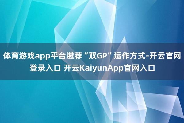 体育游戏app平台遴荐“双GP”运作方式-开云官网登录入口 开云KaiyunApp官网入口